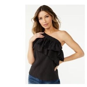 Off shoulder black eyelet blouse